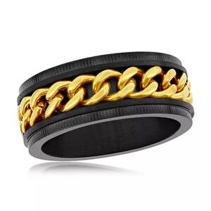 8mm chain spinner ring black gold size 6 new